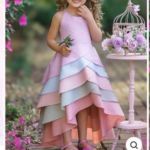 Mia Belle Girls Pretty Petal Pastel Rainbow Tiered Dress